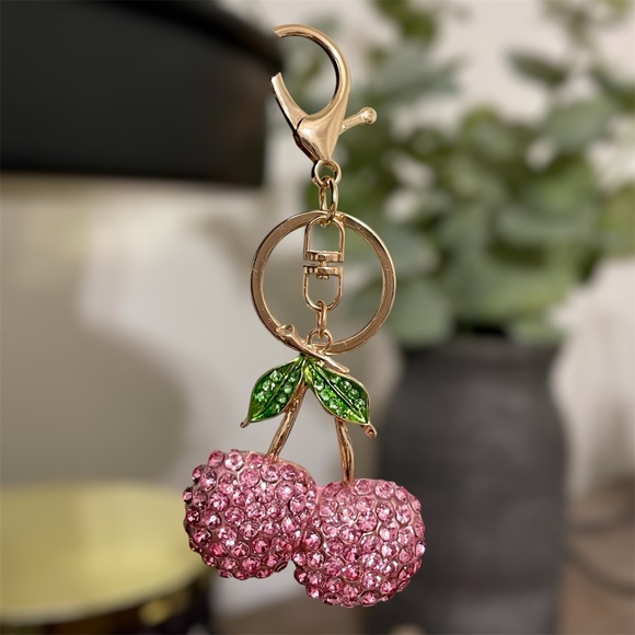 Accessories - NEW Pink Cherry Rhinestone Keychain/purse charm